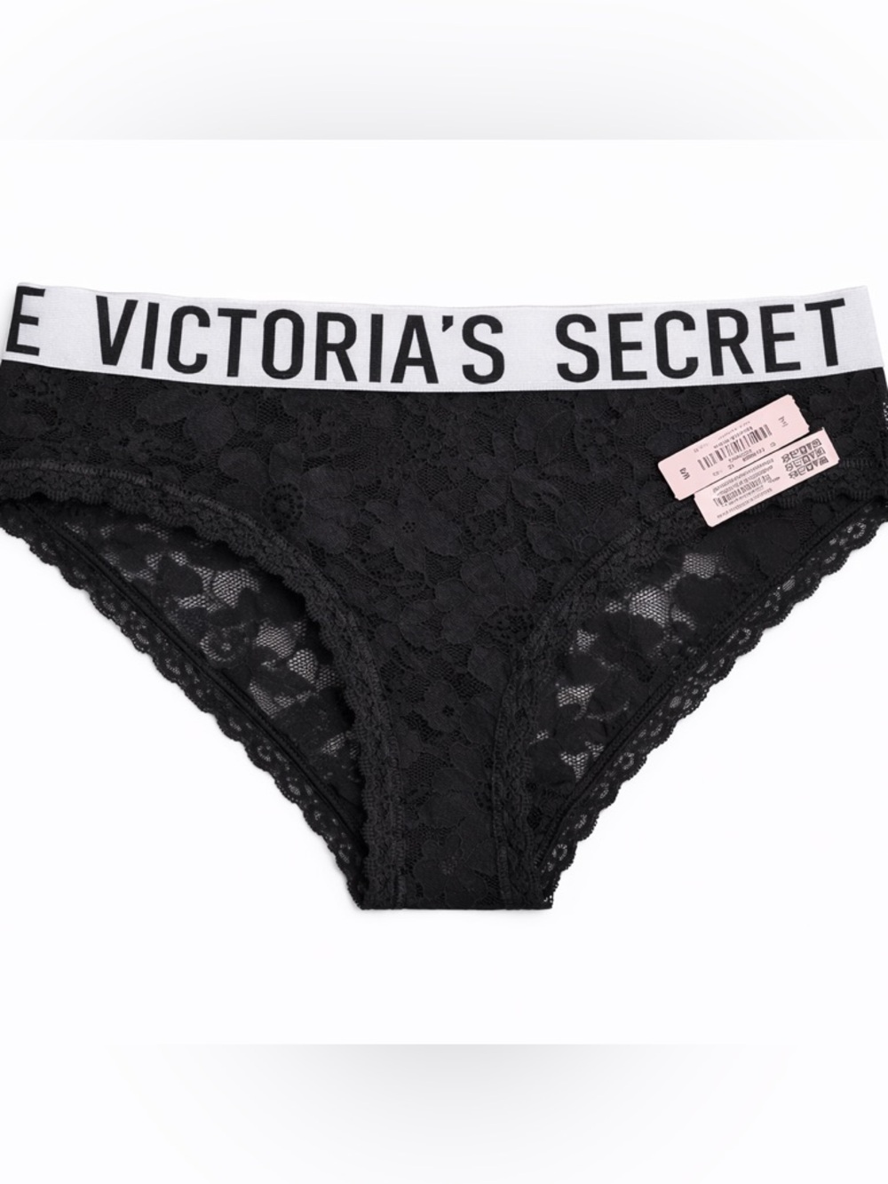 Victoria's Secret Black Lace Hipster Panty with Logo Trim